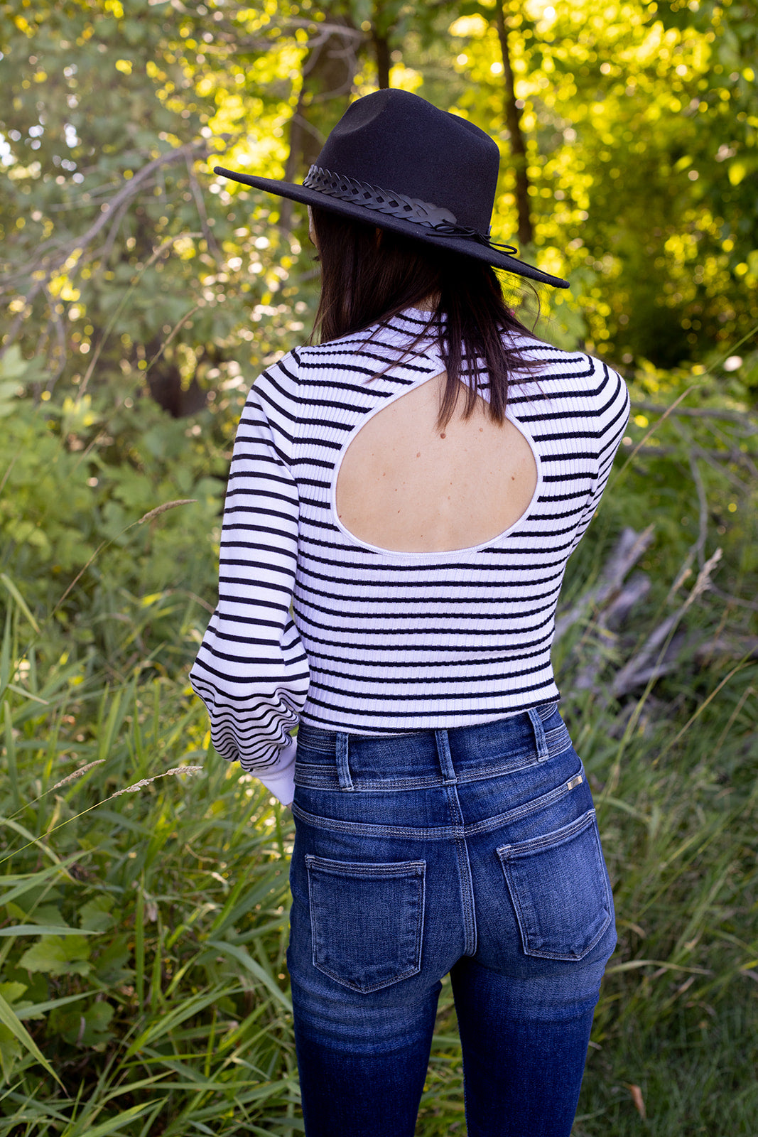 Too Chic Bubble Sleeve Stripe Bodysuit - *1 LEFT*