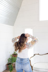 Impress Me Floral Sleeve Off White Bodysuit