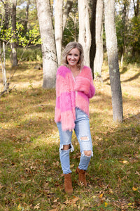 Check Please Fuzzy Color Block Sweater Cardigan