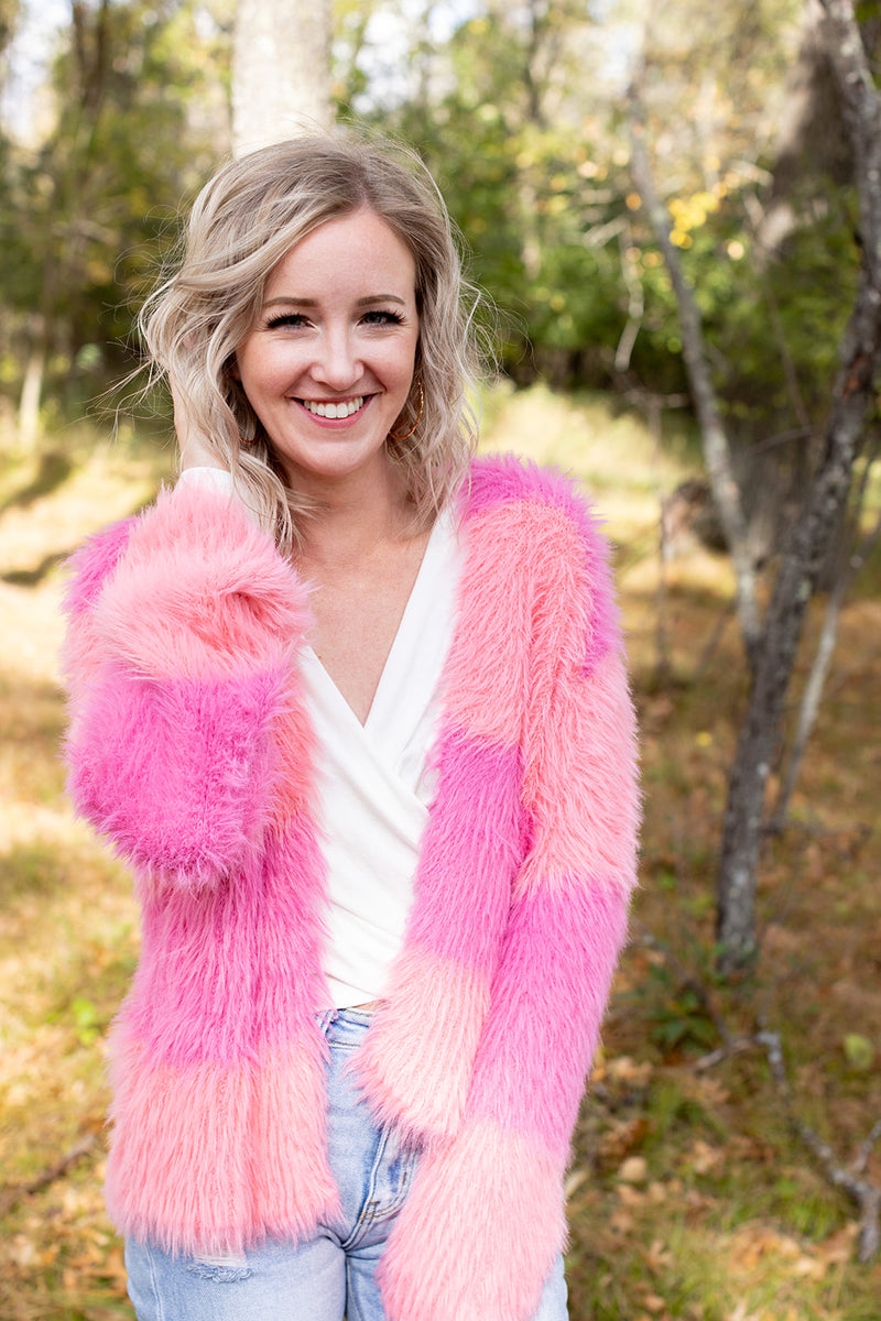 Check Please Fuzzy Color Block Sweater Cardigan