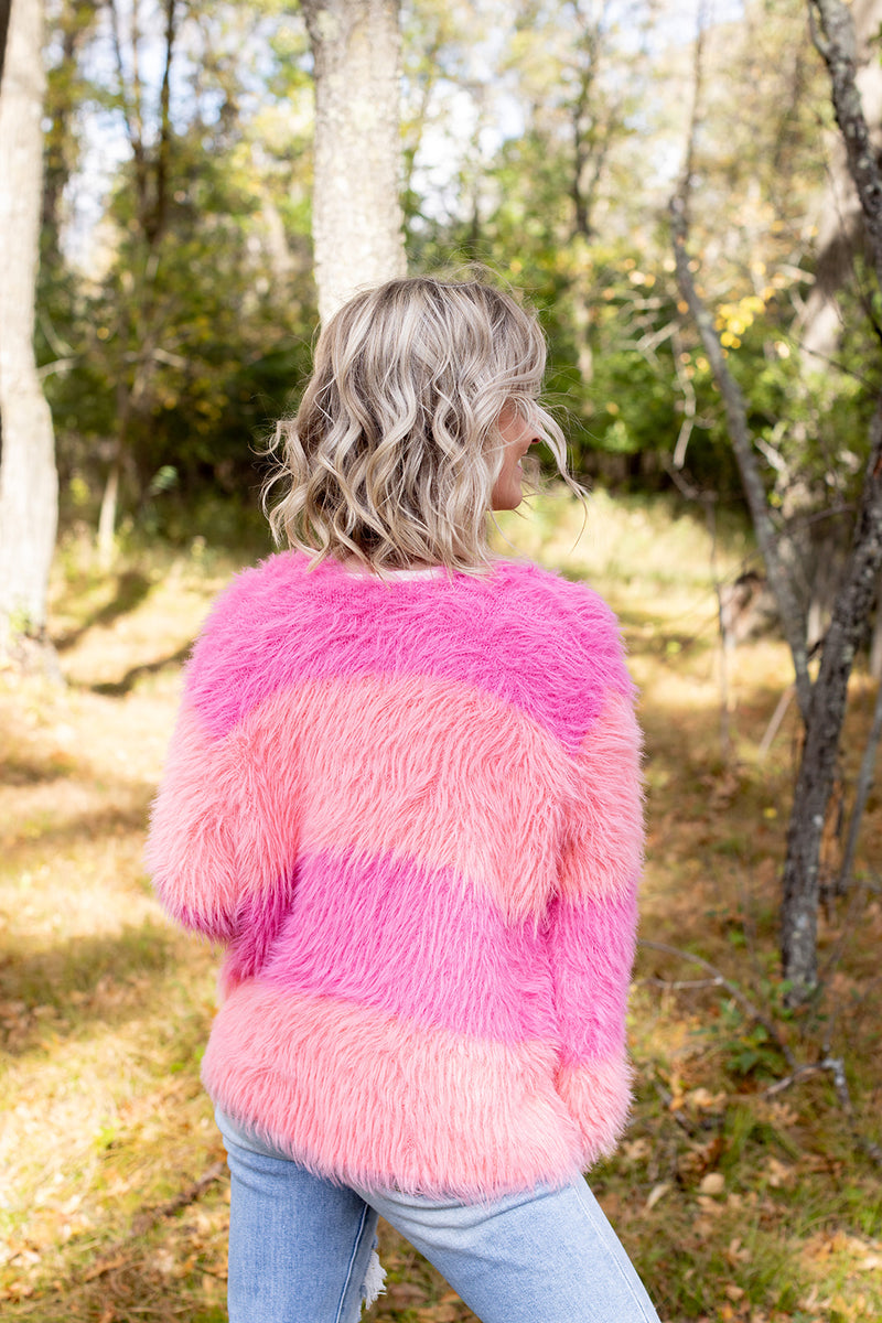 Check Please Fuzzy Color Block Sweater Cardigan