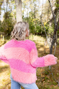 Check Please Fuzzy Color Block Sweater Cardigan