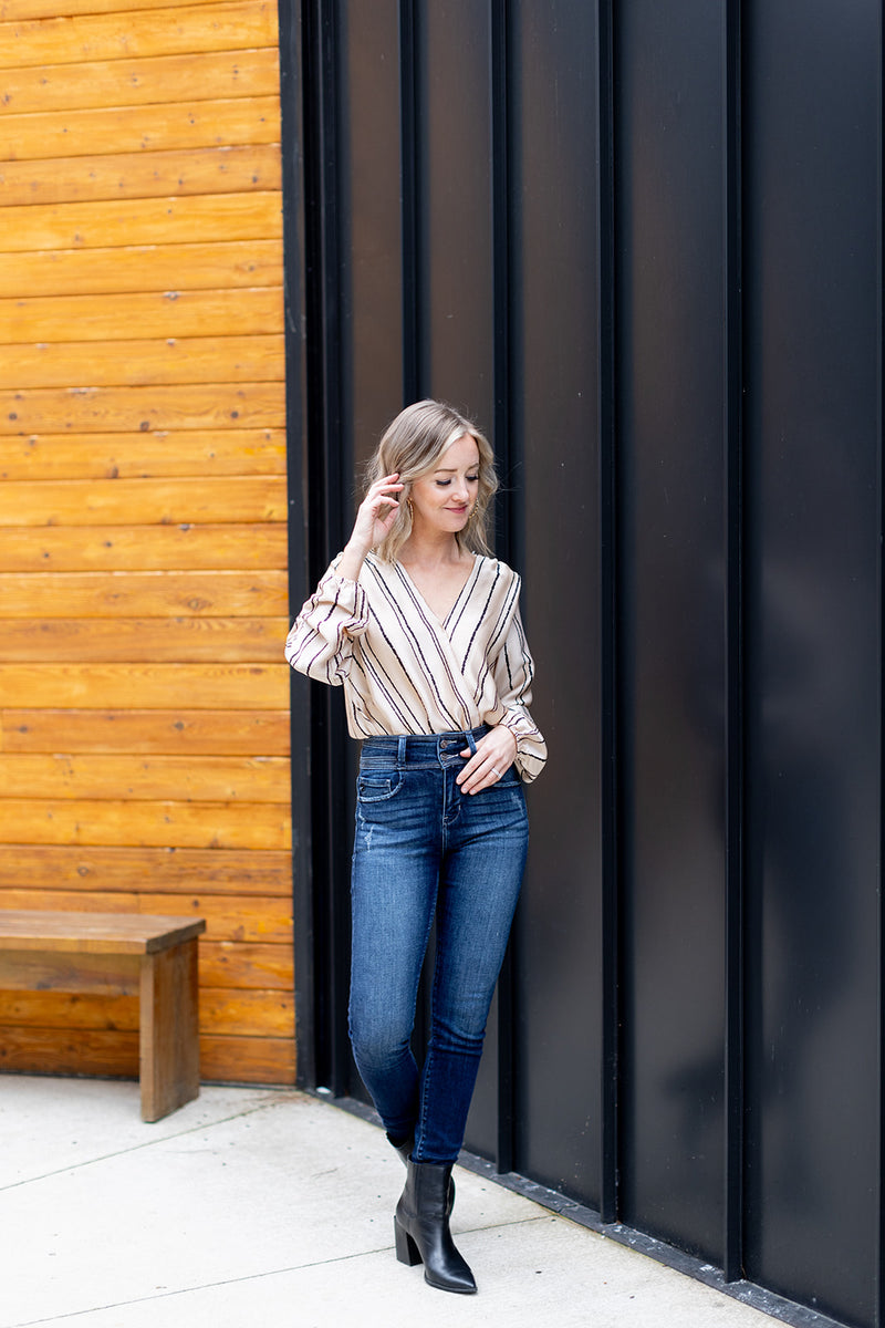 Make You Believe Stripe Satin Bodysuit