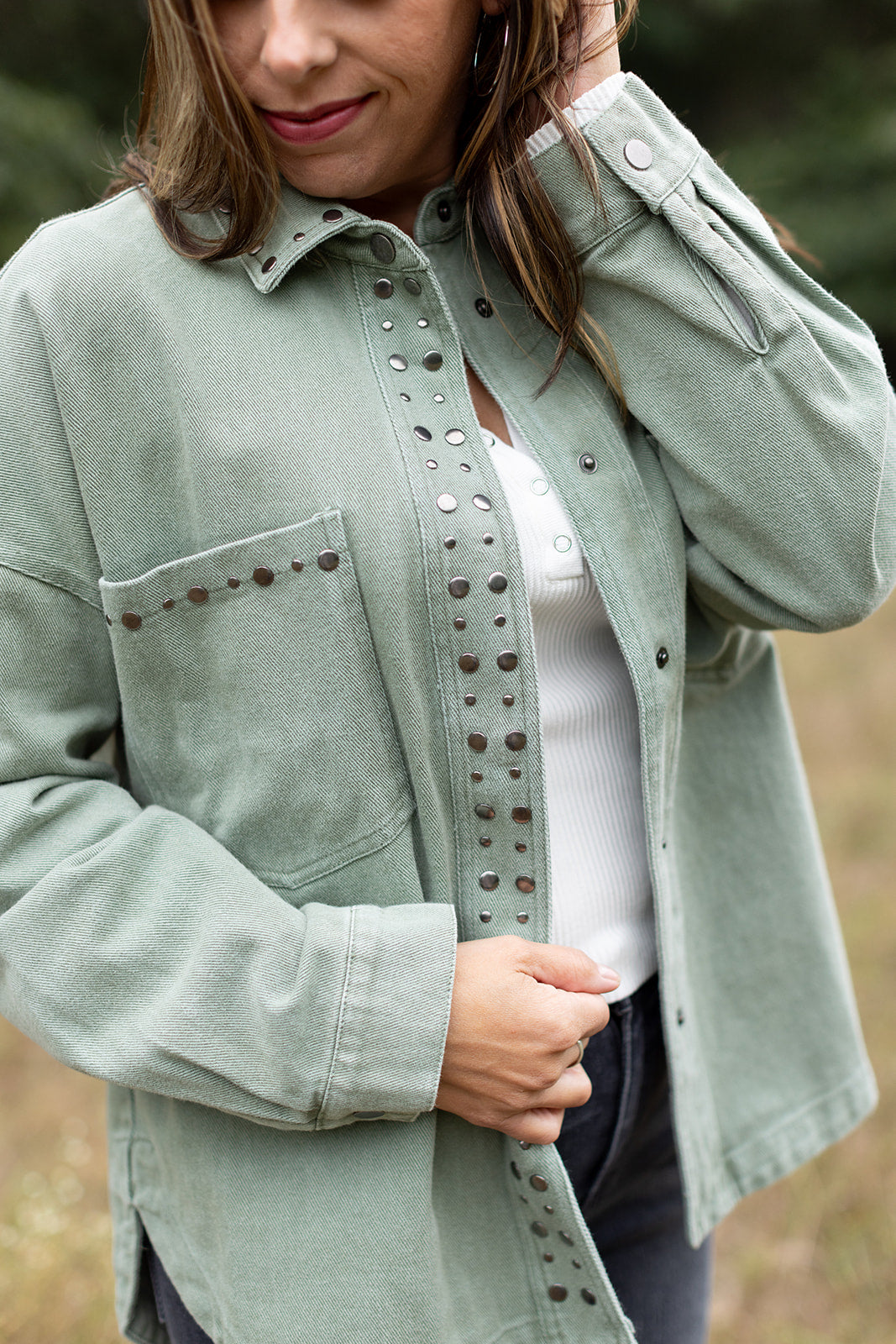 Weekend Away Washed Twill Studded Jacket