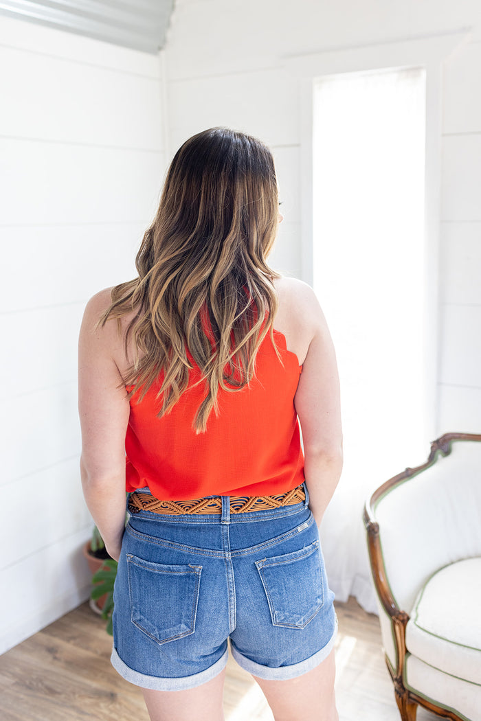 Summer Sky Red Orange Scallop Halter Tank - *LOW STOCK*