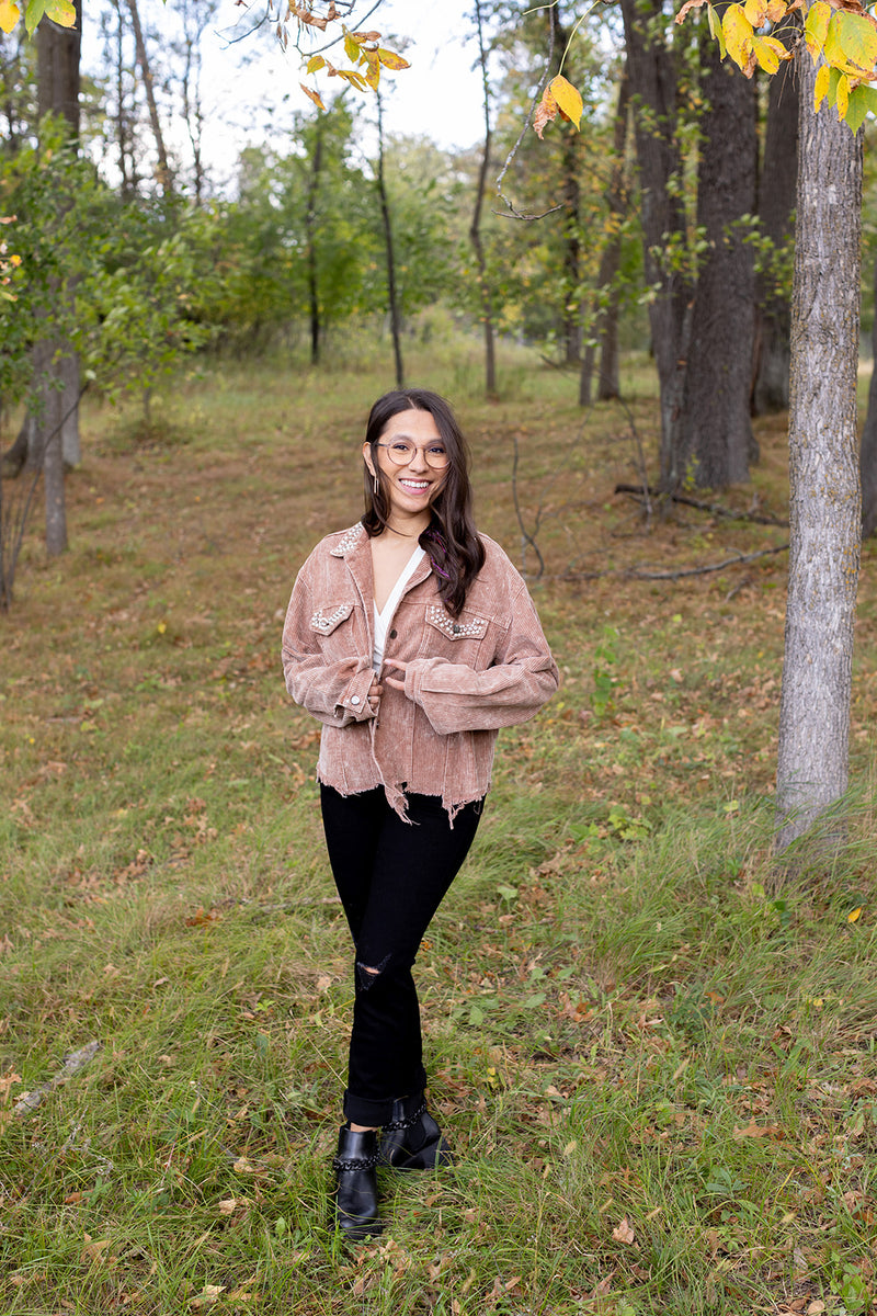 Having A Moment Pearl Studded Cord Jacket