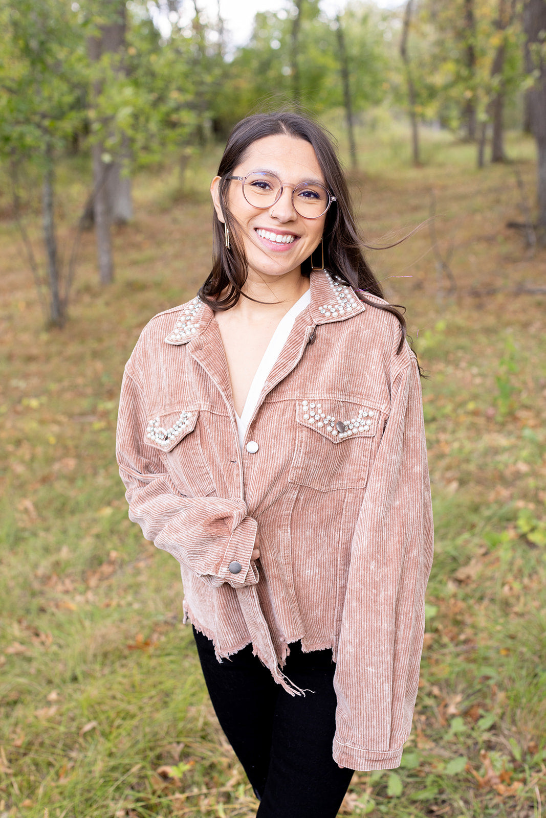 Having A Moment Pearl Studded Cord Jacket