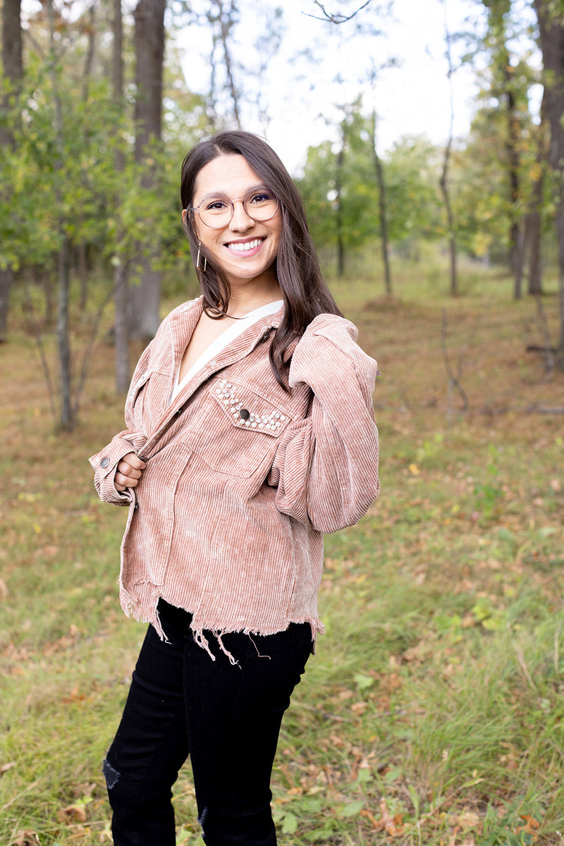 Having A Moment Pearl Studded Cord Jacket