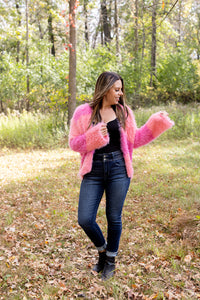 Check Please Fuzzy Color Block Sweater Cardigan