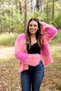 Check Please Fuzzy Color Block Sweater Cardigan