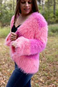 Check Please Fuzzy Color Block Sweater Cardigan