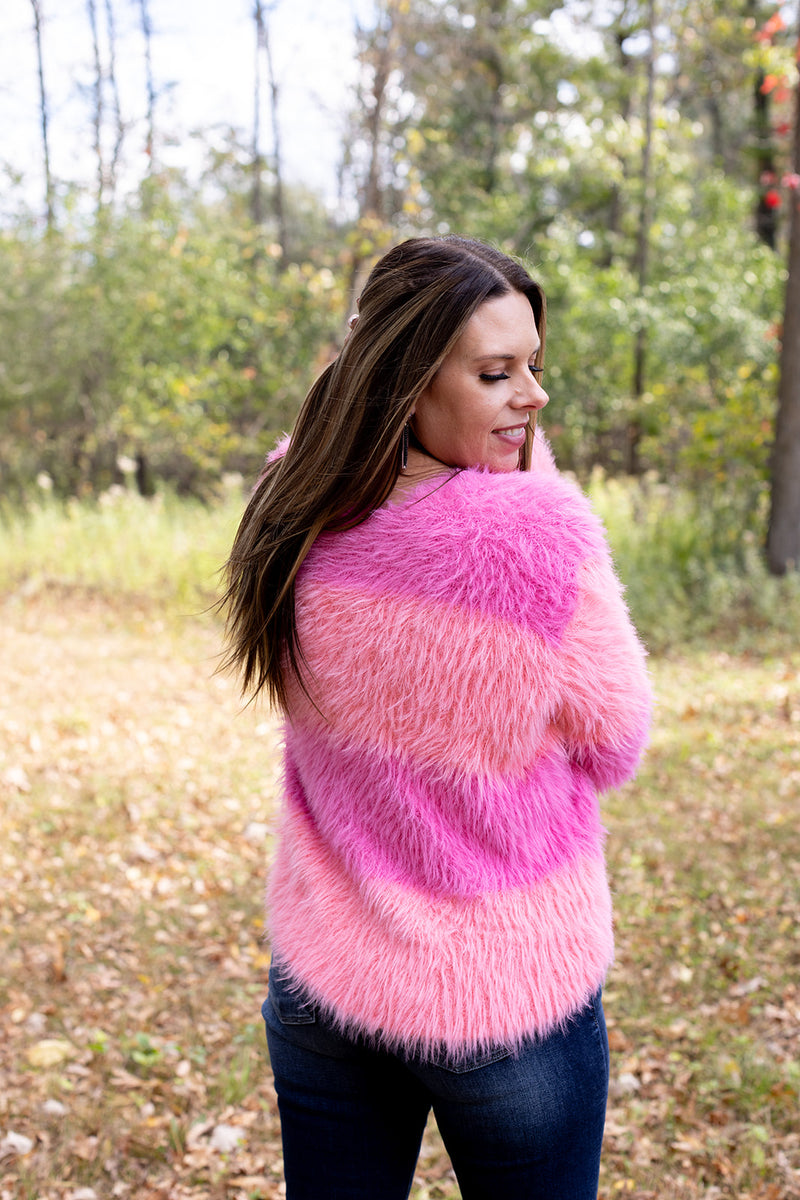 Check Please Fuzzy Color Block Sweater Cardigan