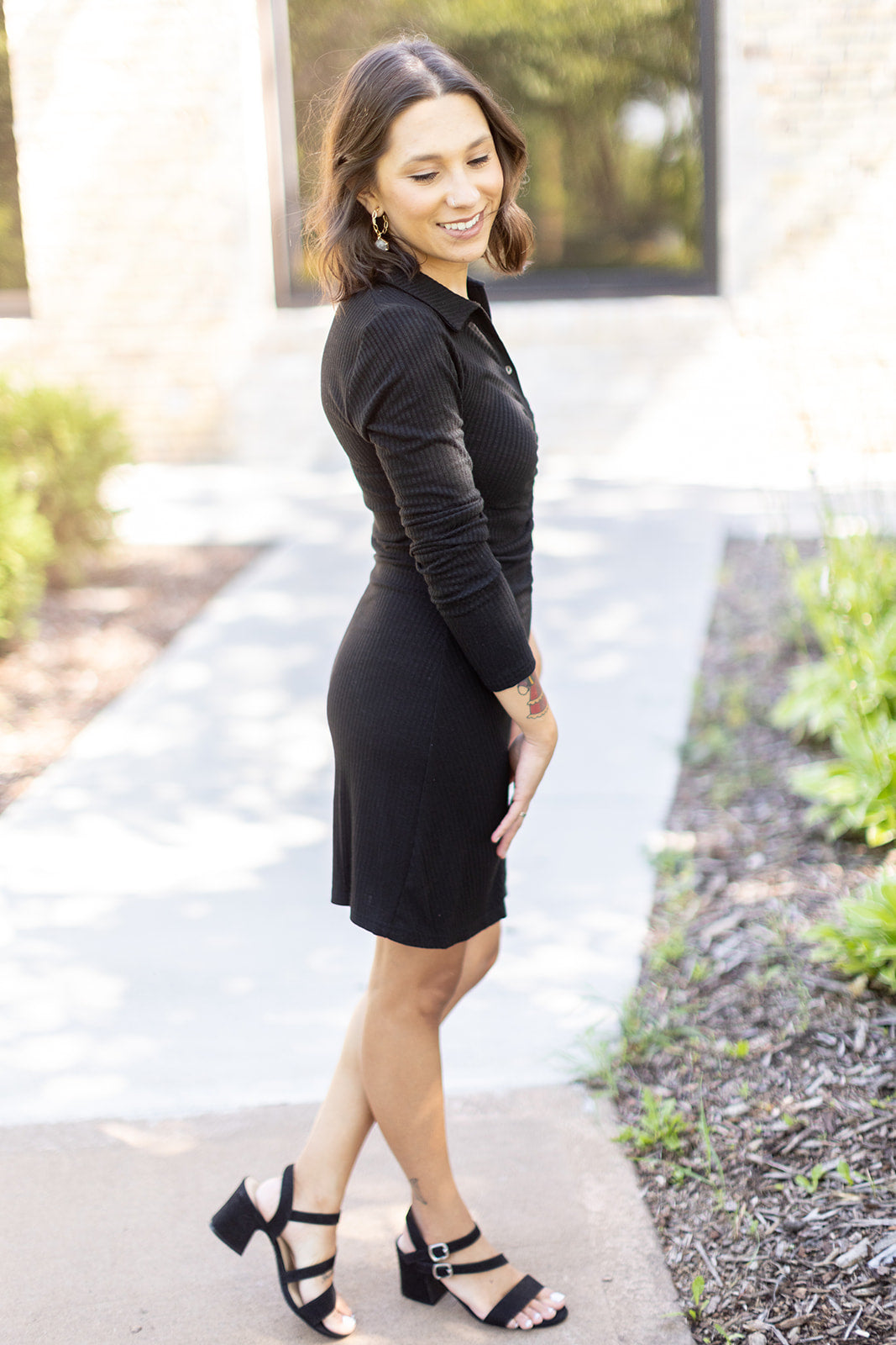 Stars Align Ribbed Black Mini Dress