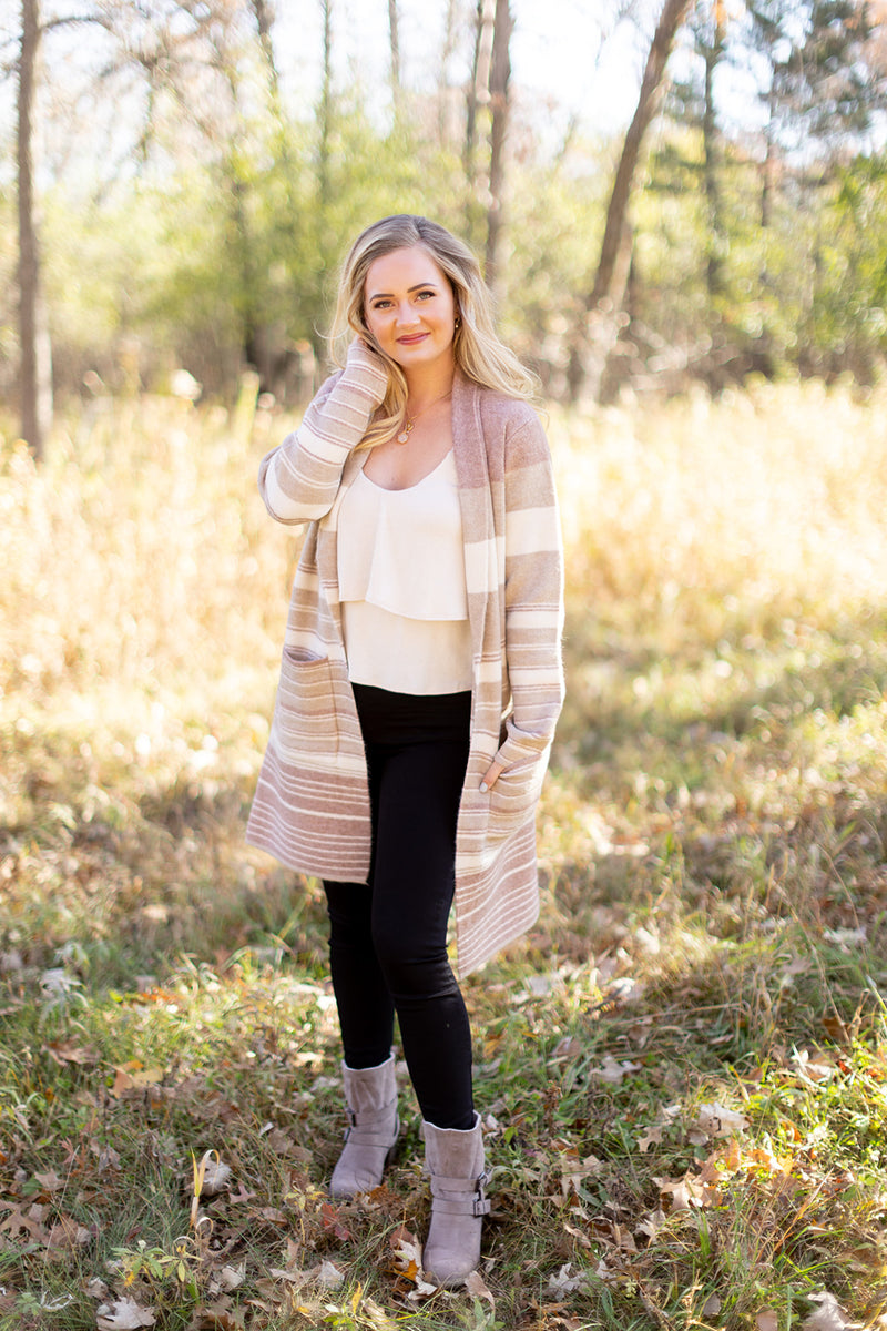 Makin' It Look Easy Taupe Stripe Heavy Cardigan - *LOW STOCK*