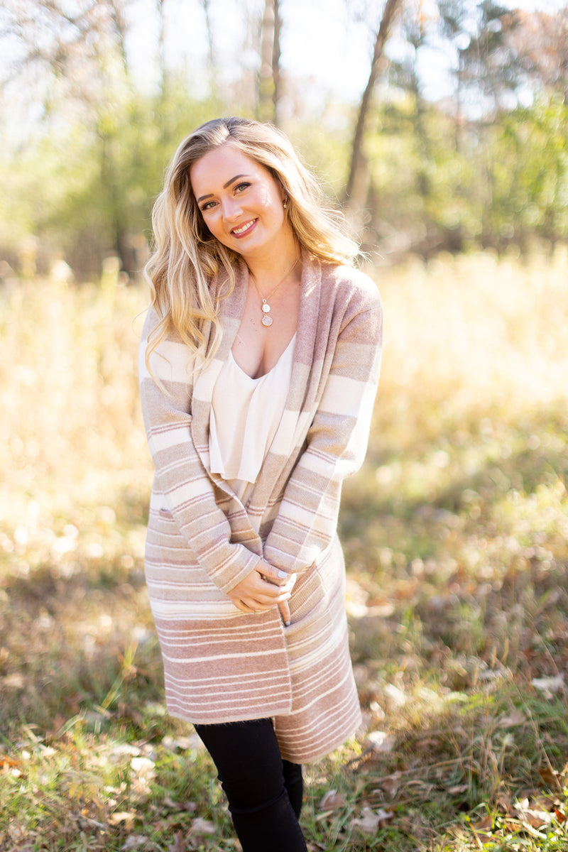 Makin' It Look Easy Taupe Stripe Heavy Cardigan - *LOW STOCK*