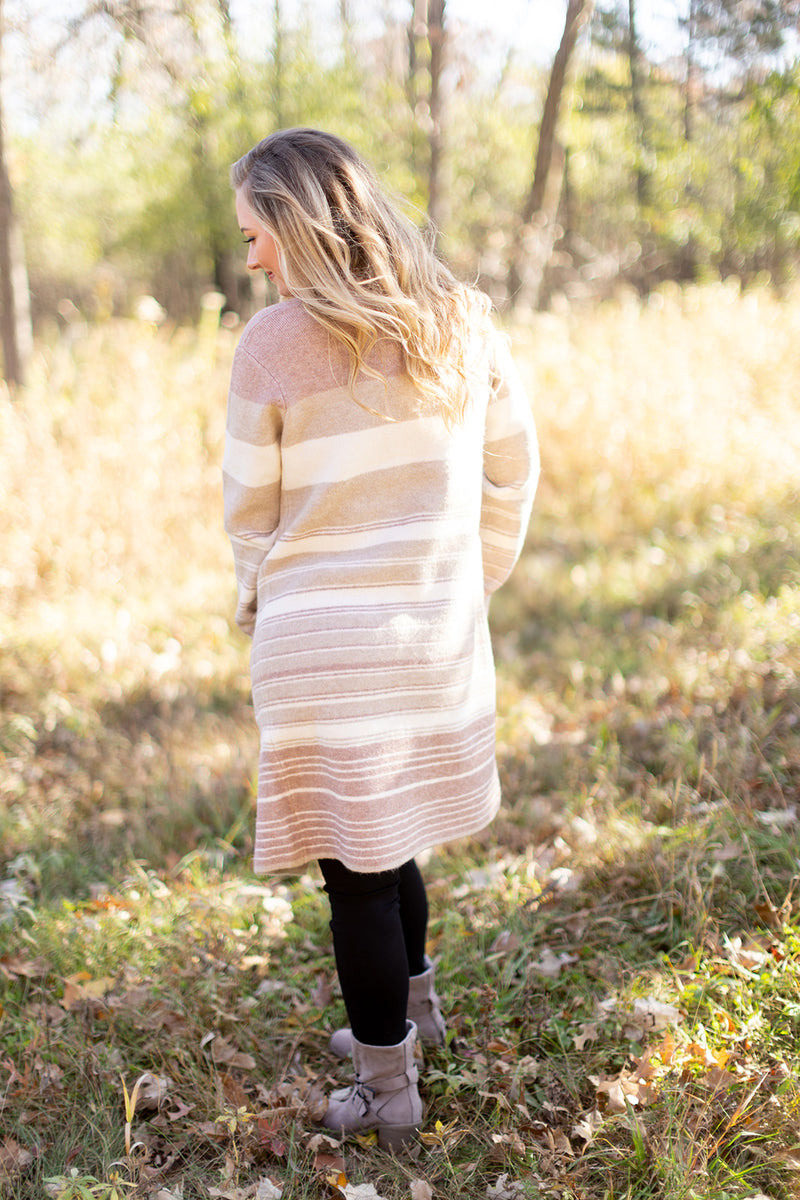 Makin' It Look Easy Taupe Stripe Heavy Cardigan - *LOW STOCK*