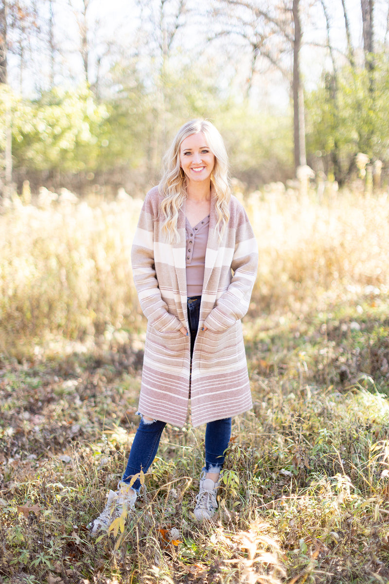 Makin' It Look Easy Taupe Stripe Heavy Cardigan - *LOW STOCK*