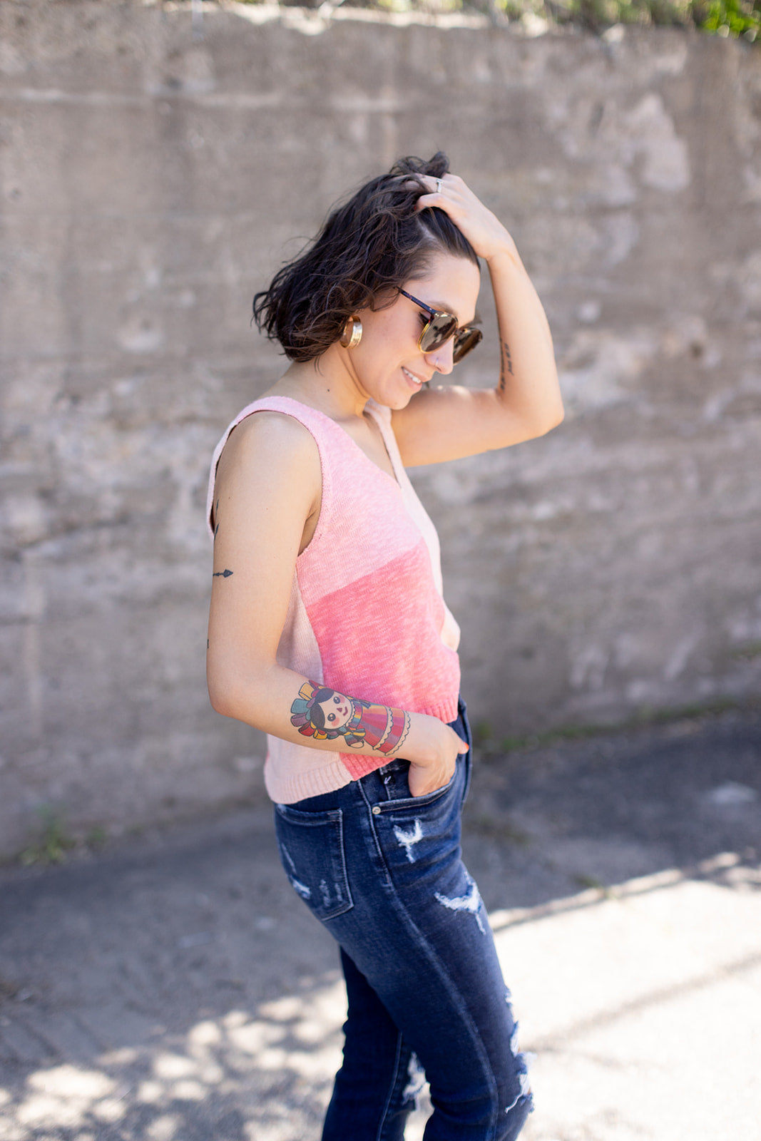 Pink sweater outlet tank