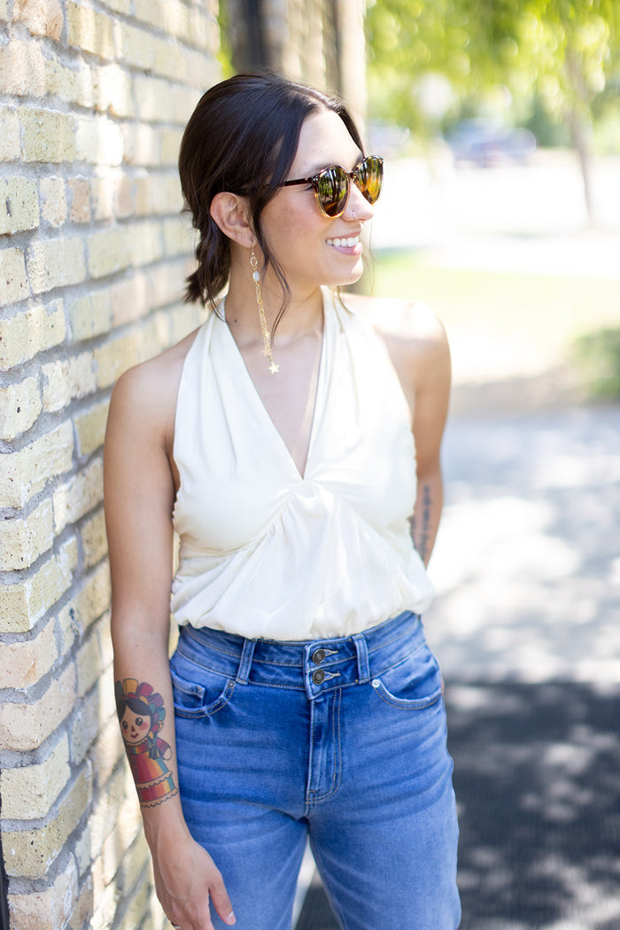 Adored By All Ivory Halter Bodysuit