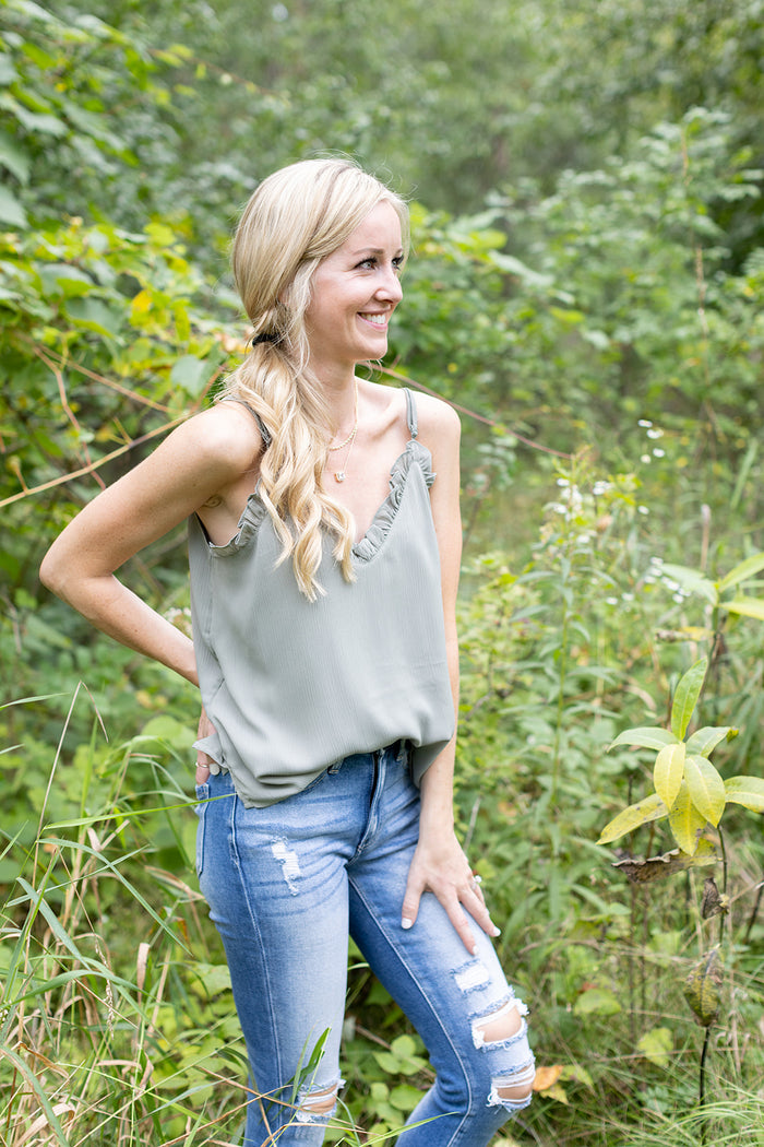 For The Girls Sage Ruffle Tank - *LOW STOCK*