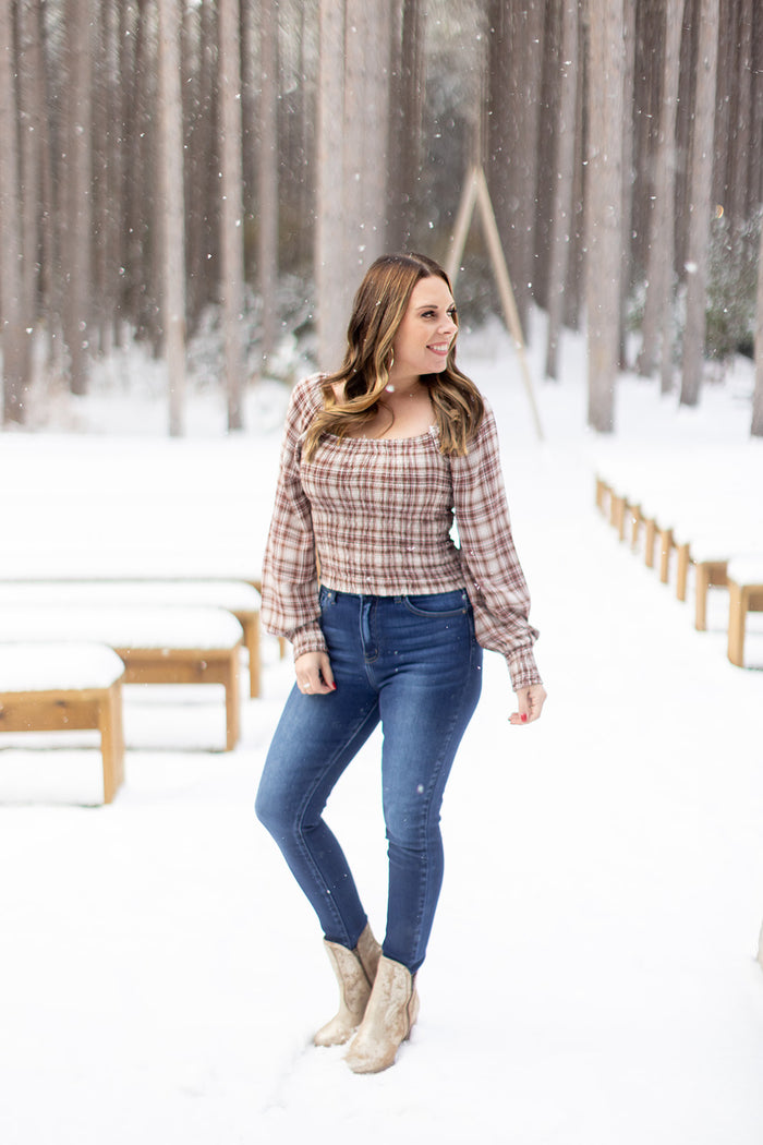 Just A Crush Smocked Plaid Top