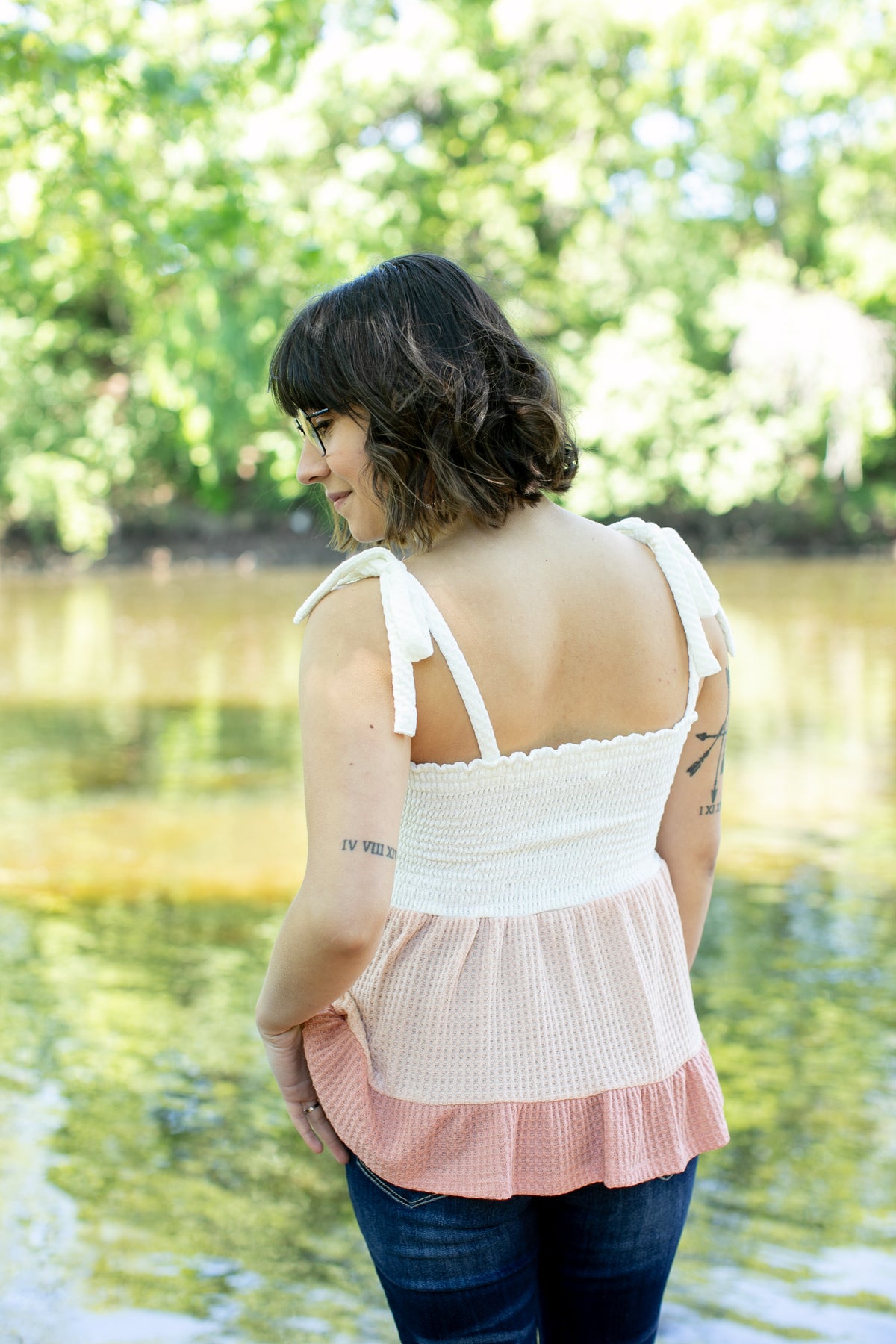 Long Weekend Peach Color Block Waffle Tank - *1 LEFT*