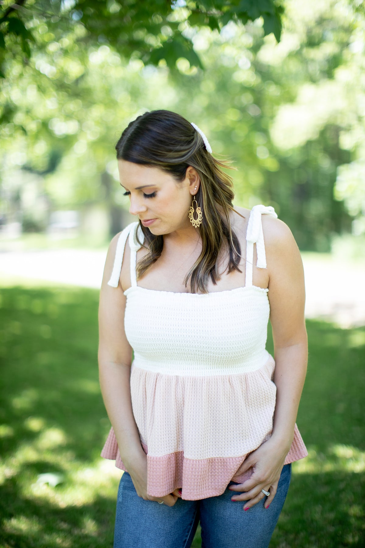 Long Weekend Peach Color Block Waffle Tank - *1 LEFT*