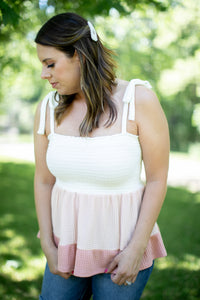 Long Weekend Peach Color Block Waffle Tank - *1 LEFT*